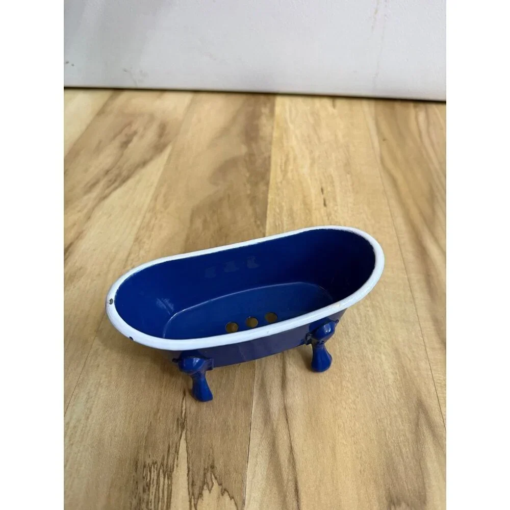 Mini Blue Bathtub Planter or Soap Dish with Drain Holes